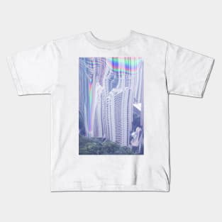 Vaporwave Holographic glitch buildings Kids T-Shirt